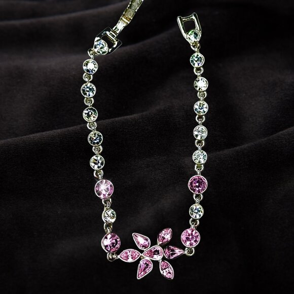 Crystal Link Bracelet in Pink & Clear Stones – Floral Centerpiece - Picture 1 of 5